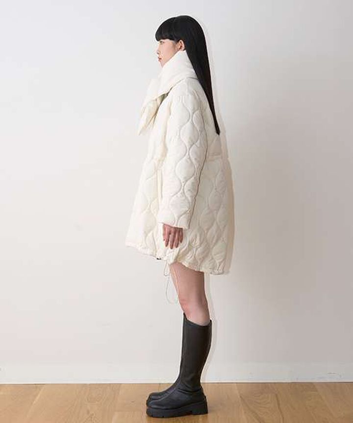 Quilted Bomber Jacket with Scarf,Ivory, medium image number 8