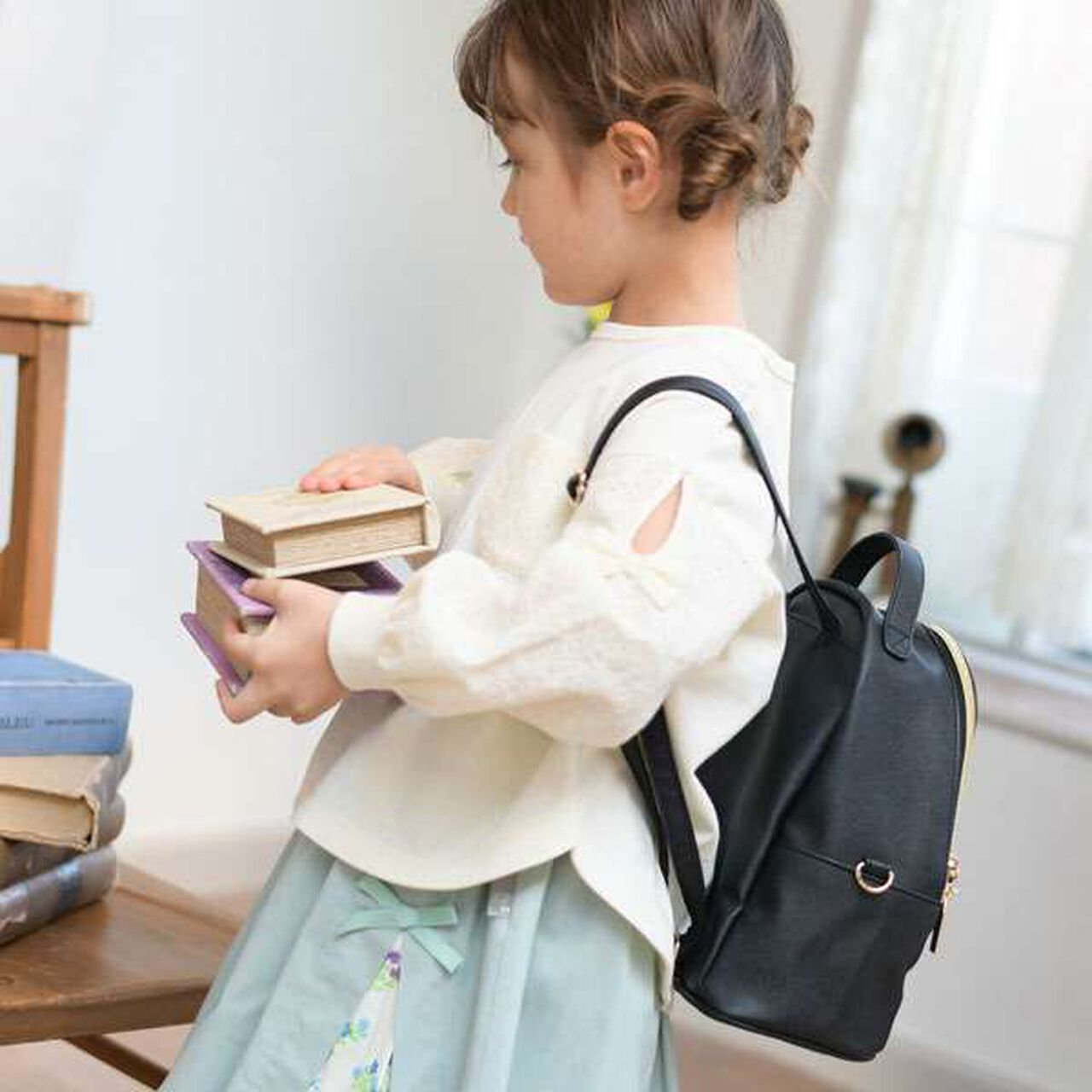 Backpack with Ribbon Charm,Black, large image number 3