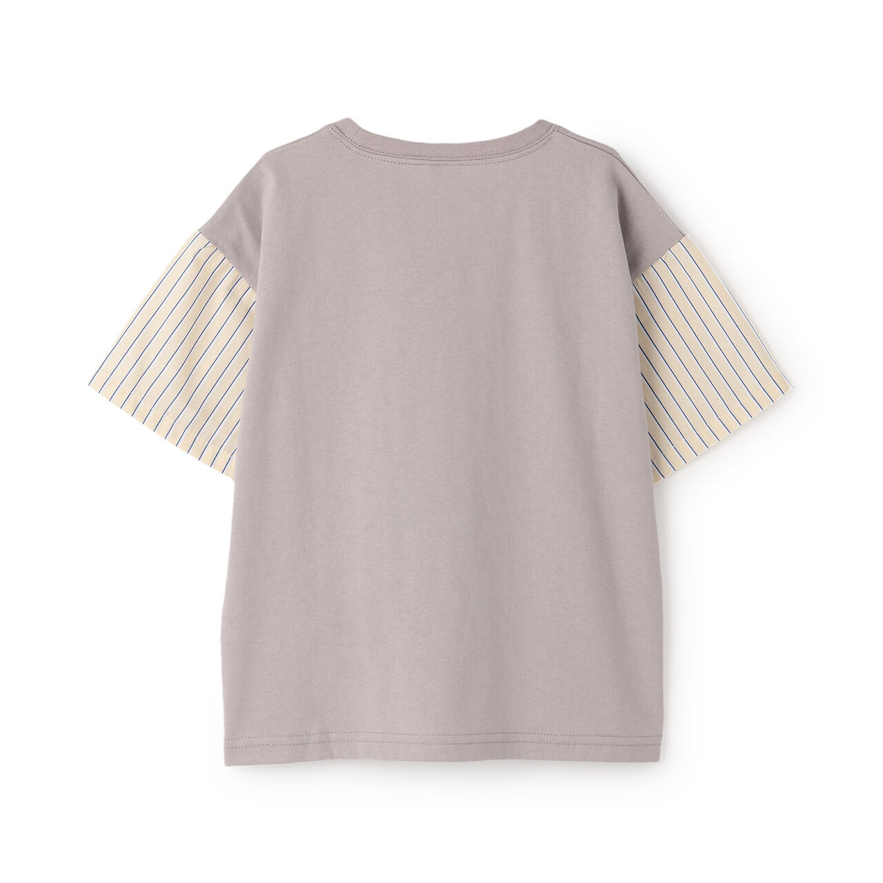 Wide Silhouette Short-Sleeve T-Shirt with Contrasting Sleeves,White, large image number 5