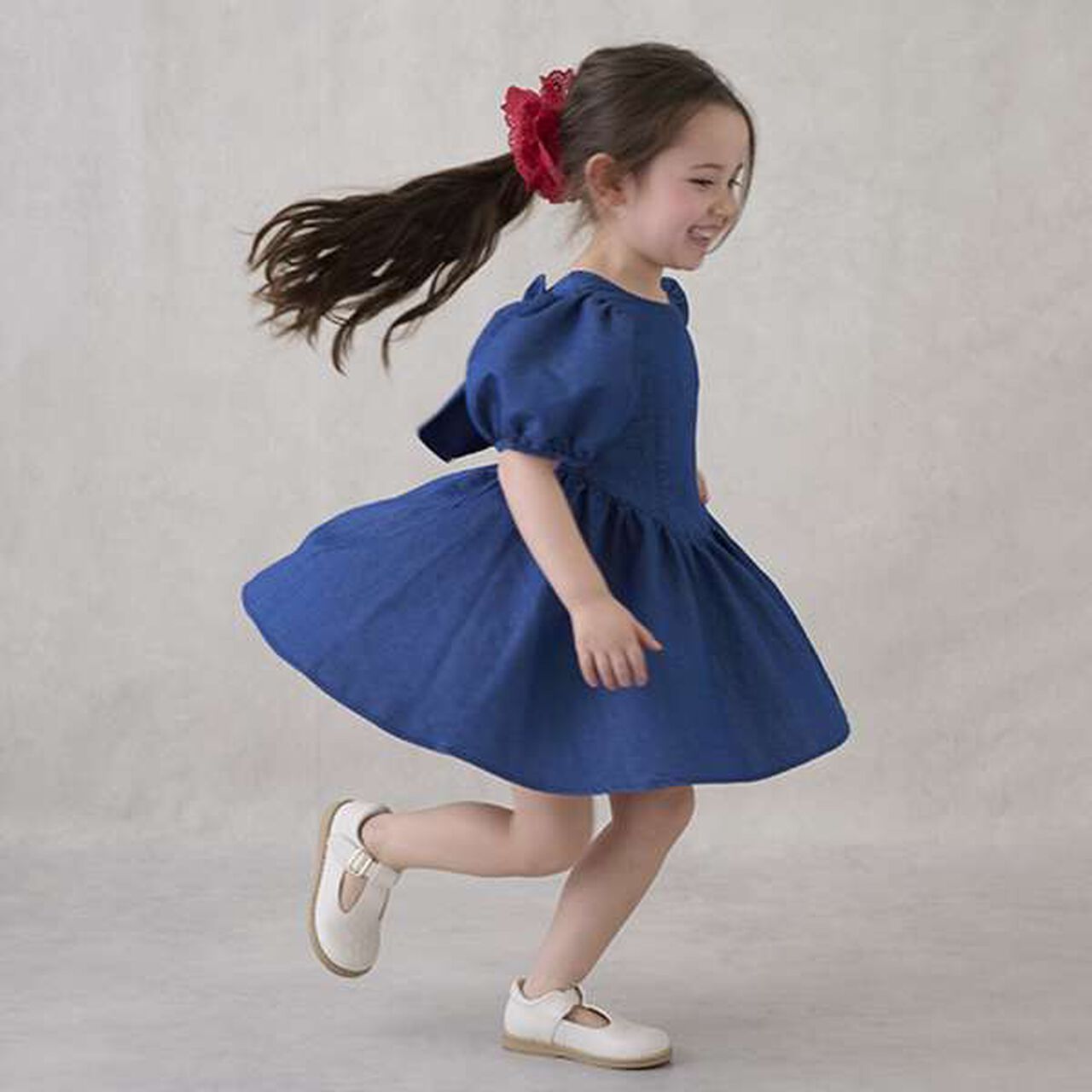 Puff Sleeve Peplum One-Piece Dress,Blue, large image number 7