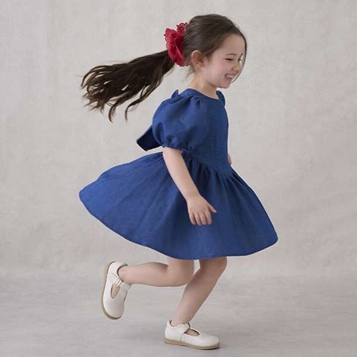 Puff Sleeve Peplum One-Piece Dress,Blue, medium image number 7