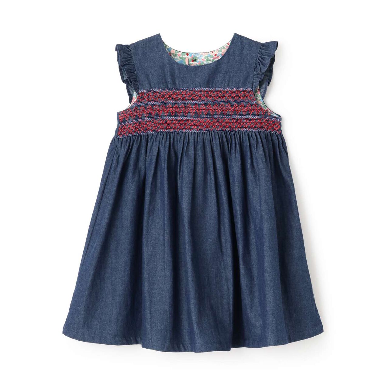 Denim Smocking Jumper Skirt,Navy, large image number 8