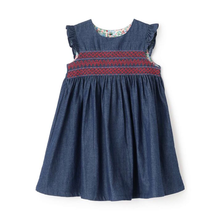 Denim Smocking Jumper Skirt,Navy, medium image number 8