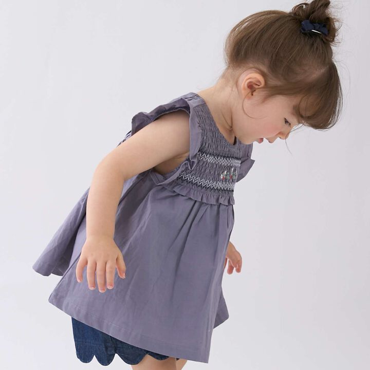 Link Strawberry Embroidery Shirred Tunic,Blue gray, medium image number 4