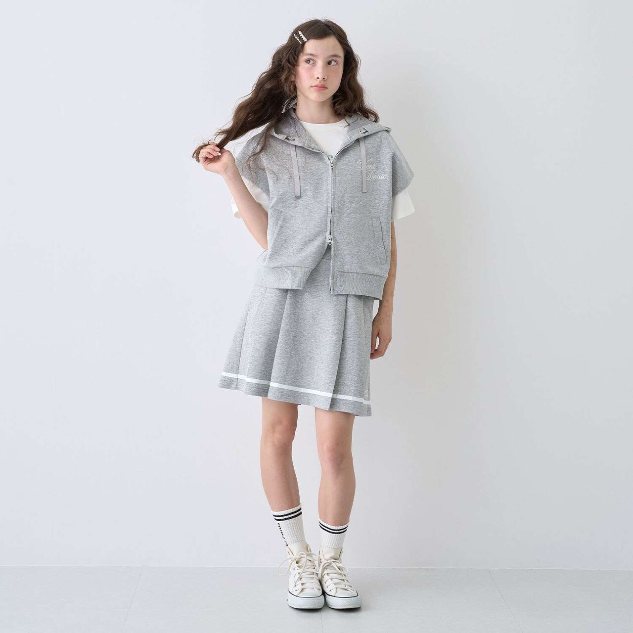[Cool Touch] French Sleeve Parka Outfit Set,Top gray, large image number 1