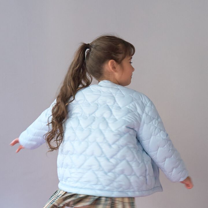 [Light and Fluffy] Heart Quilted Puff Jacket with Storage Pouch,Blue gray, medium image number 8