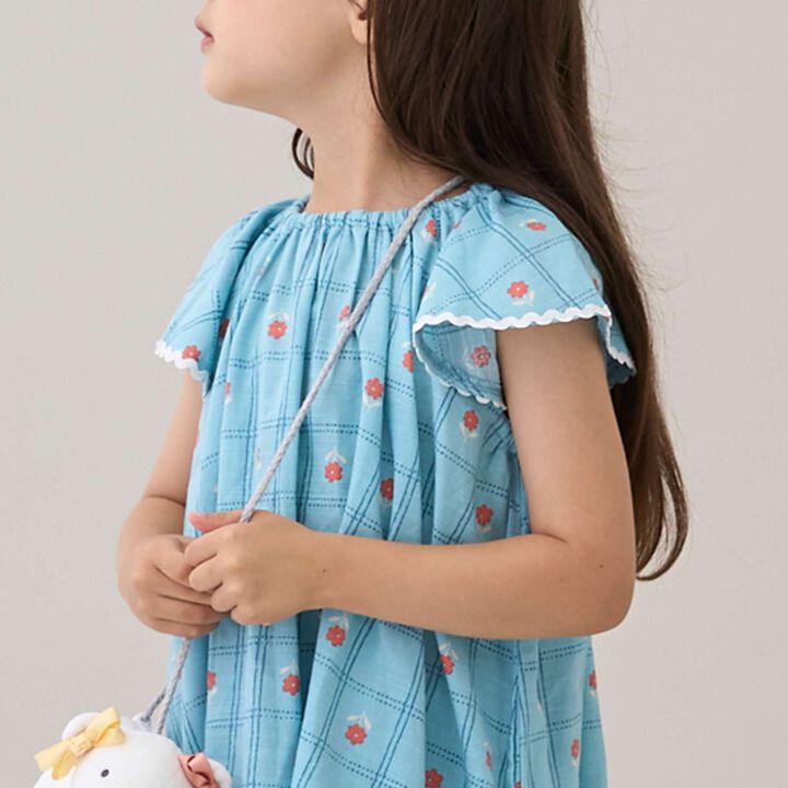 [Link] Cotton Rayon All-Over Pattern Short-Sleeve One-Piece Dress,Black, medium image number 3