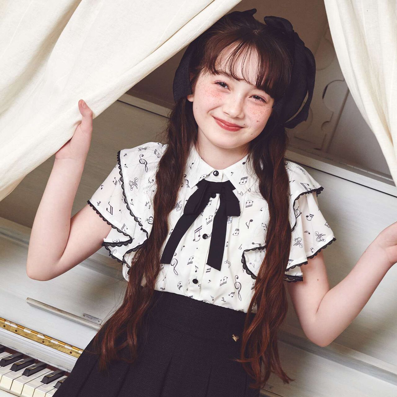 Musical Note Frill Blouse♪,Off white, large image number 0