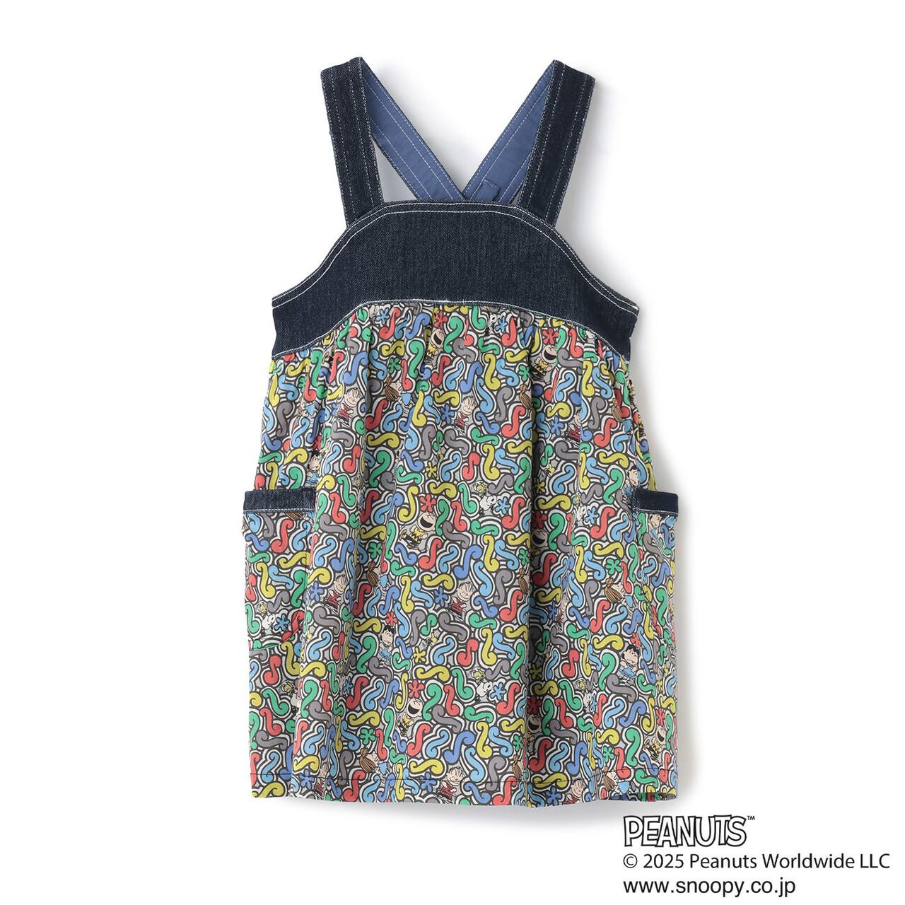 [PEANUTS] Denim Panel Jumper Skirt,Black, large image number 0