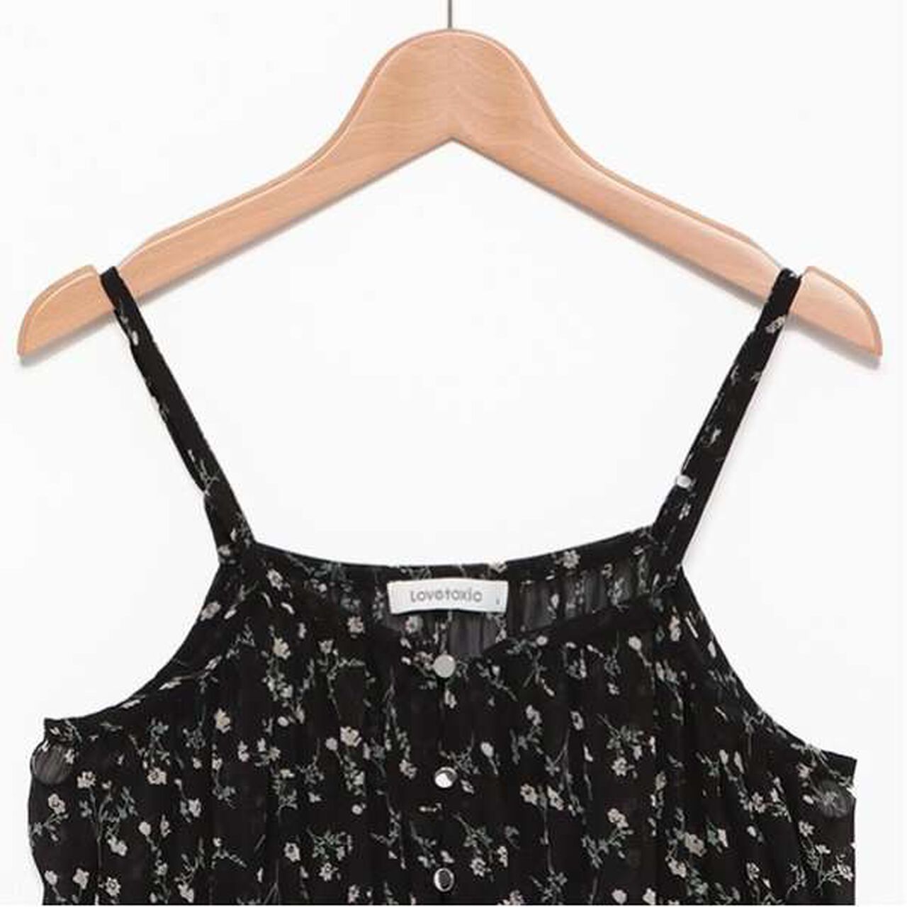 Floral Print Camisole One-Piece Dress,Black, large image number 4