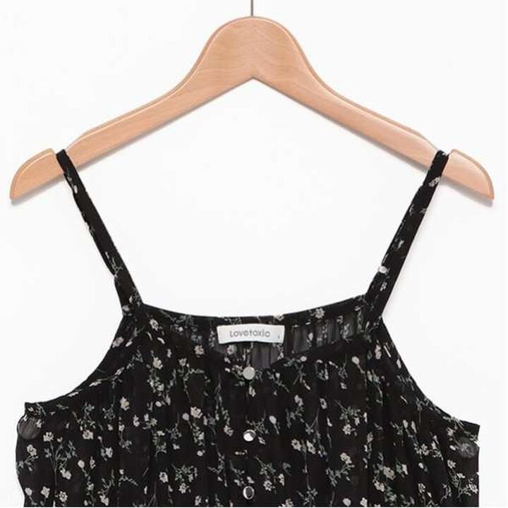 Floral Print Camisole One-Piece Dress,Black, medium image number 4