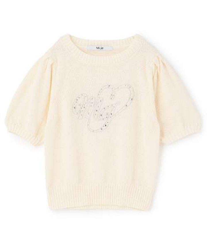 Jewel Logo Short-Sleeve Knitwear,Ivory, medium image number 7