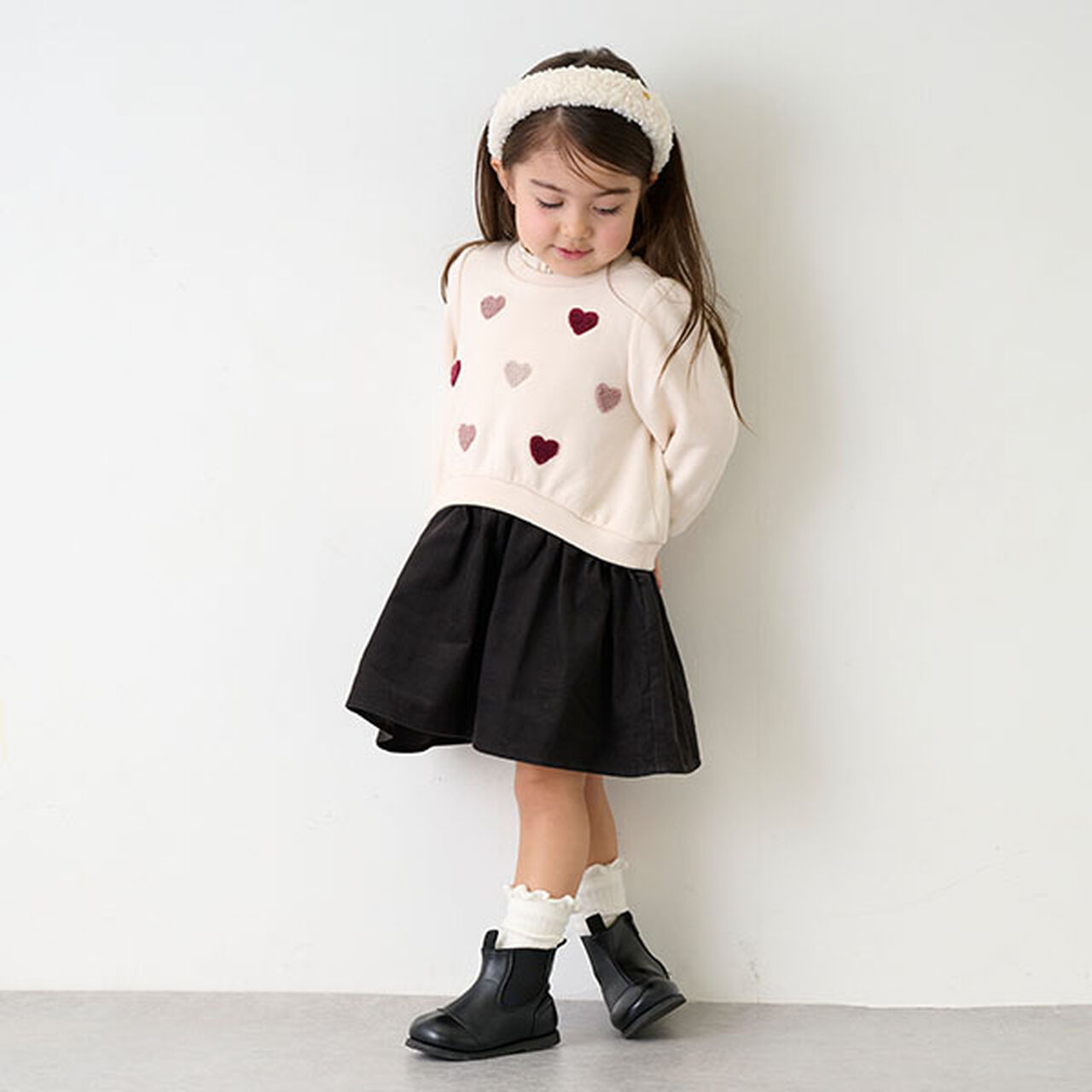 Heart Embroidery Color Block One-Piece Dress,Black, large image number 15