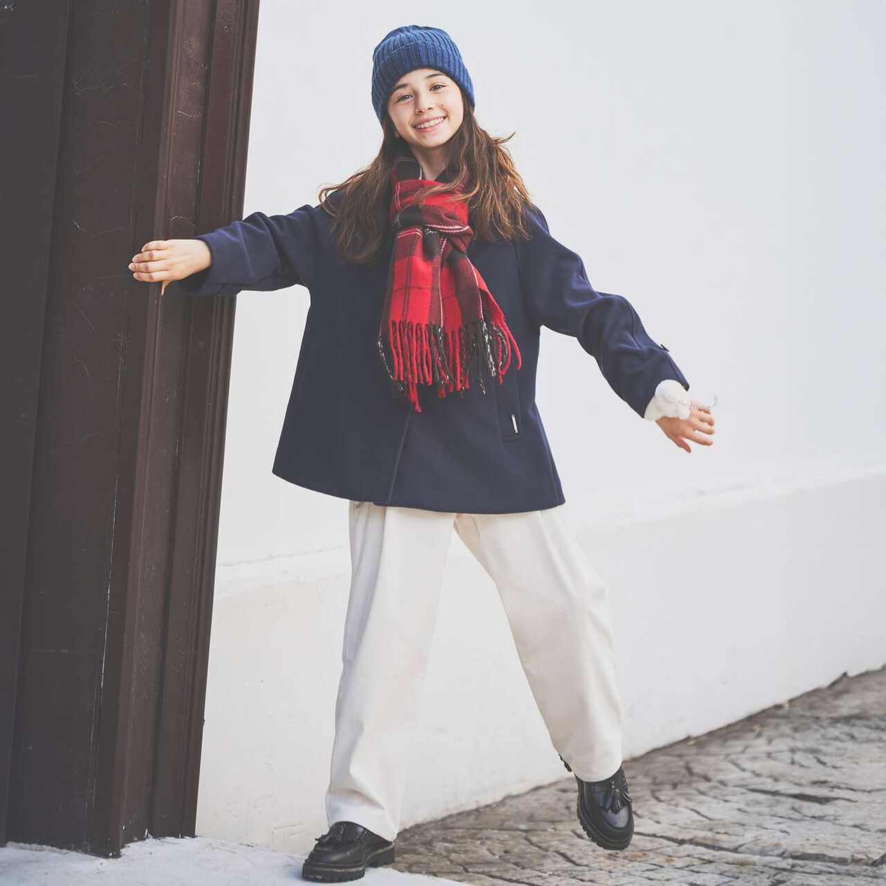 [Static-Free] Cashmere Touch Checkered Scarf,Navy, large image number 14