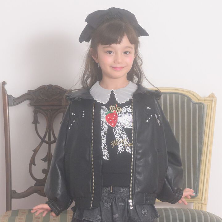 Denim & Faux Leather Sailor Collar Bomber Jacket,, medium