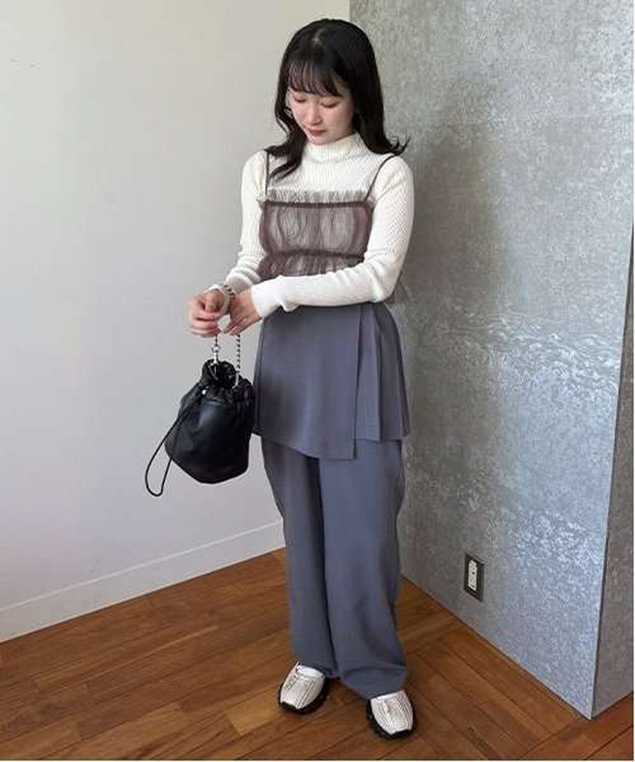 Tulle Bustier Knitwear Set,Brown, large image number 9