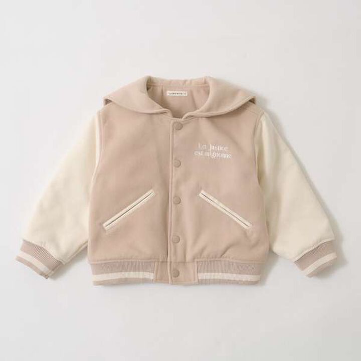 Sailor Collar Varsity Jacket,Beige, medium image number 12