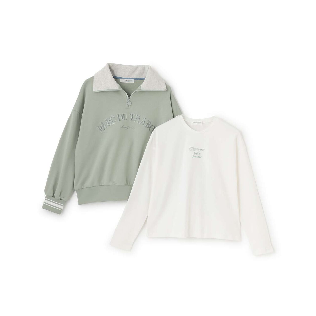 Half ZIP + Long Sleeve T-Shirt Set,Smoke white, large image number 3