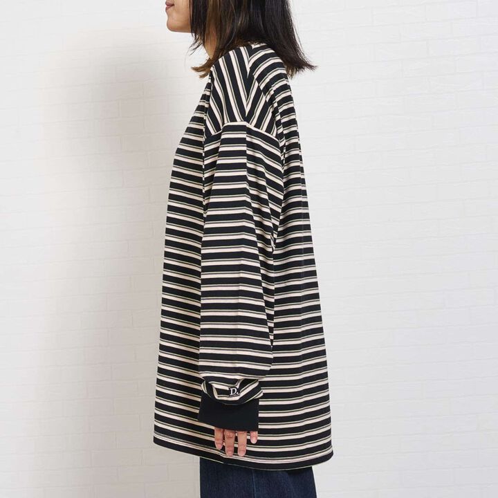 [Matching with Dad Outfit] Assorted Stripe Wide Long Sleeve T-Shirt,Black, medium image number 6