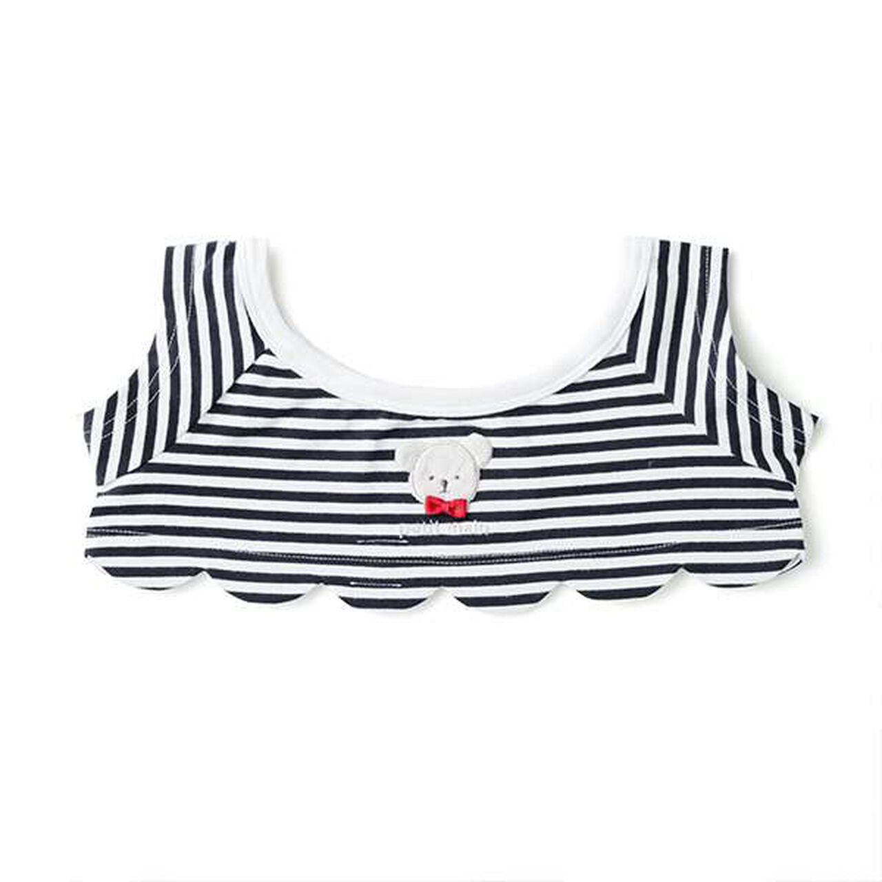 petit main × LOVOT Scallop Trim Stripe Pattern T-Shirt,Navy, large image number 5