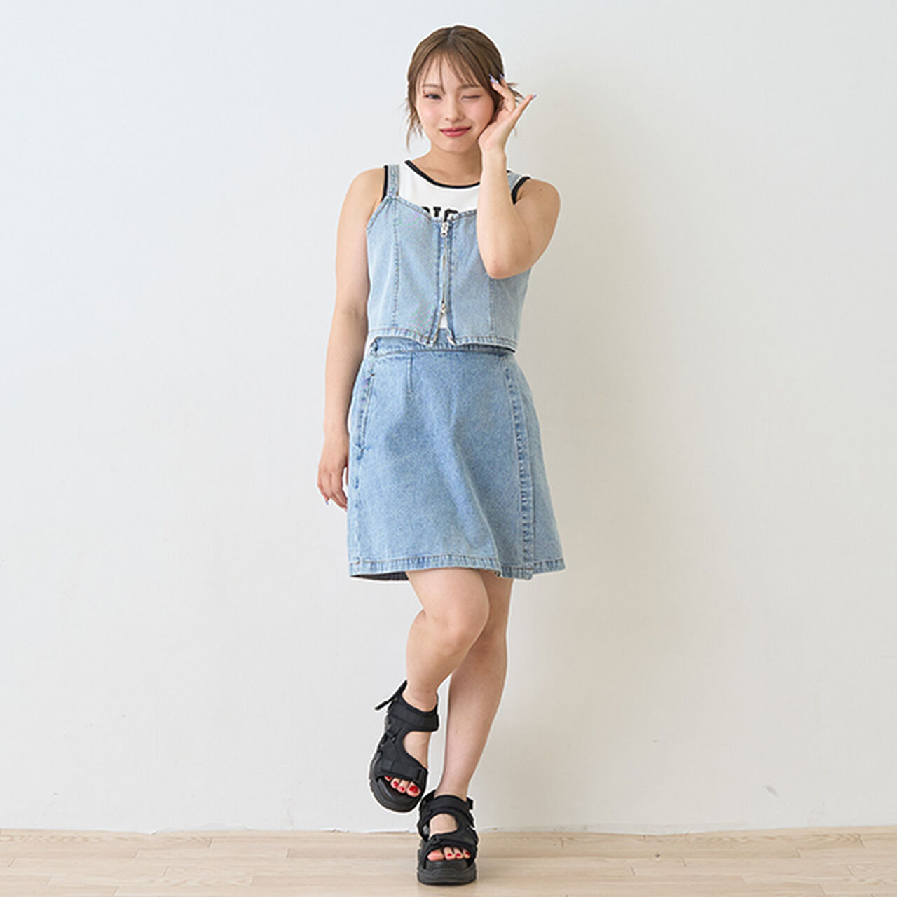 Denim Skirt Set,Blue, large image number 0