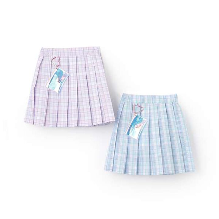 Check Pleated Skirt-Pants with Mini Pouch,Blue, medium image number 14