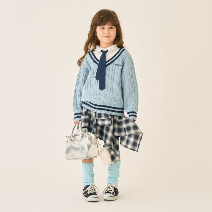 Checkered Asymmetrical Skirt,Black, medium image number 4