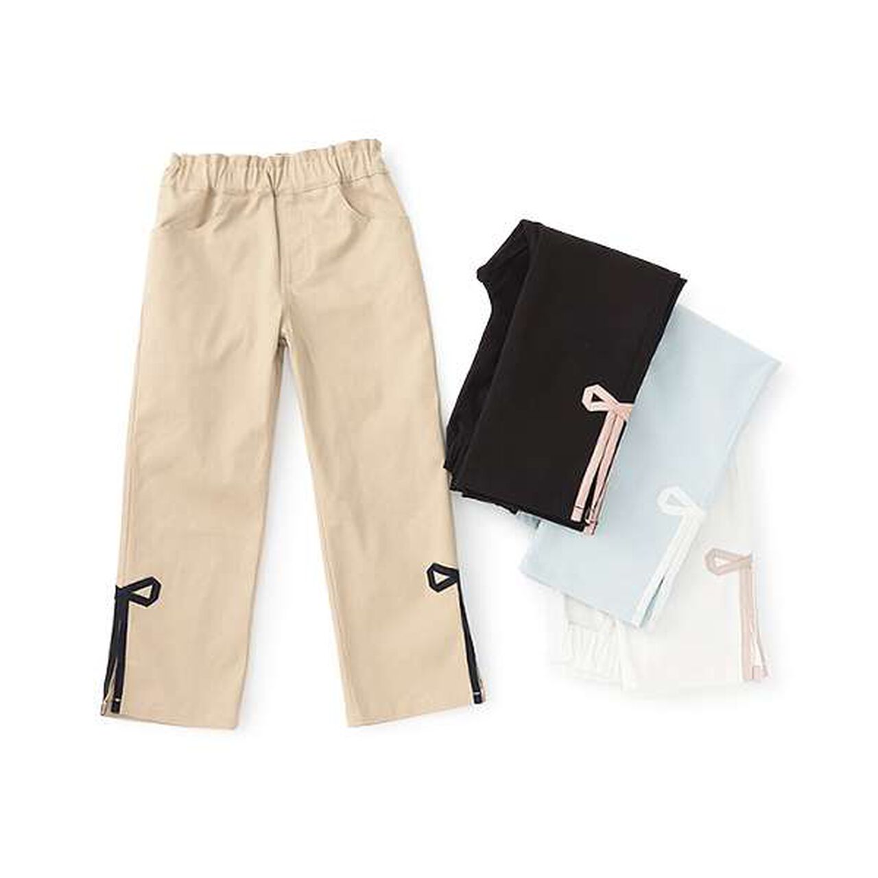 Decorative Ribbon Side Slit Stretch Pants,Ivory, large image number 13