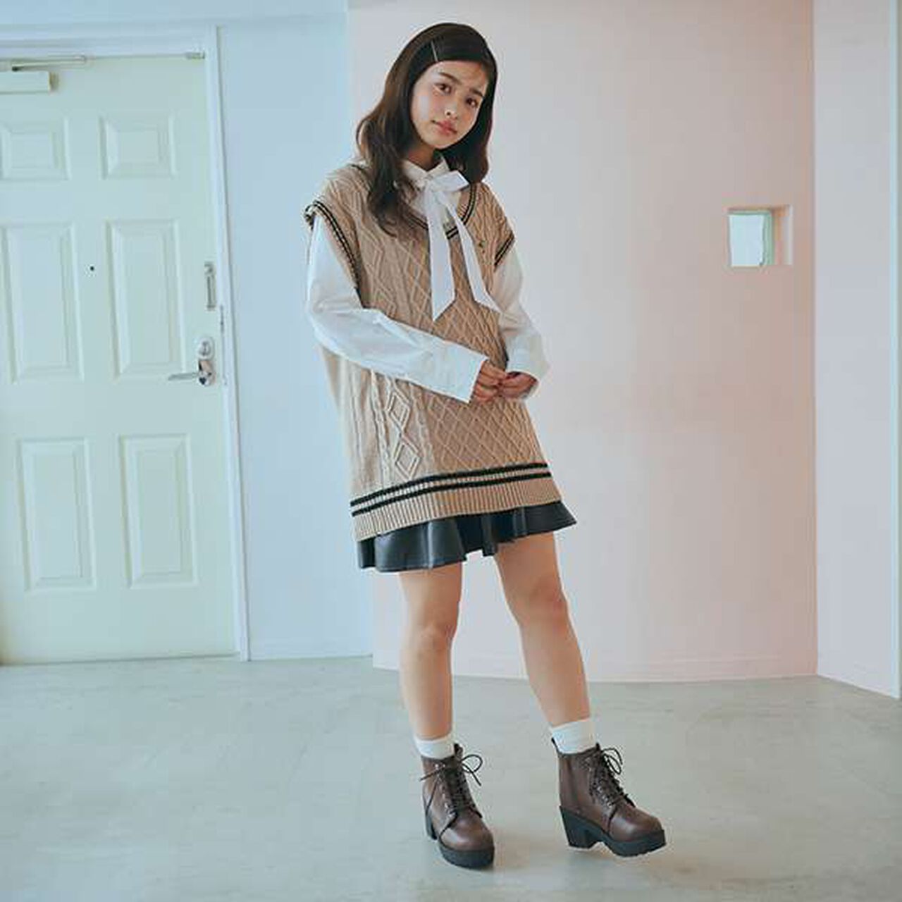 Leather-Look Flared Skirt Pants,Black, large image number 1