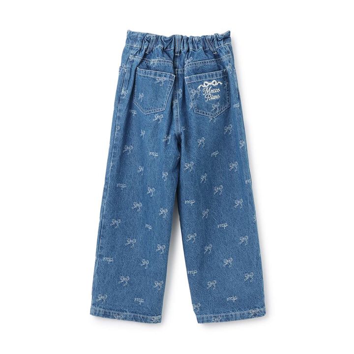 Ribbon Jacquard Denim Wide Pants,Gray, medium image number 5