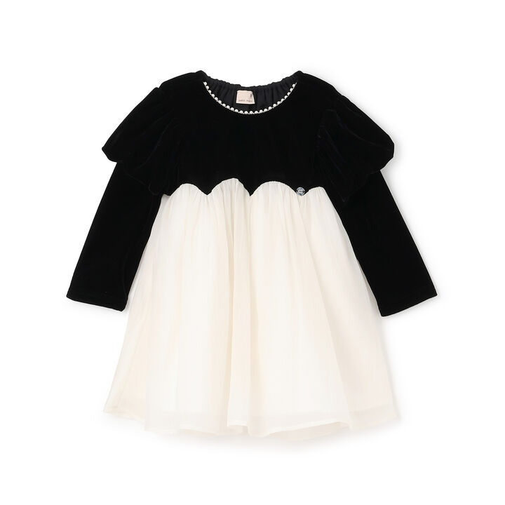 Puff Sleeve Chiffon One-Piece Dress,Black, medium image number 0