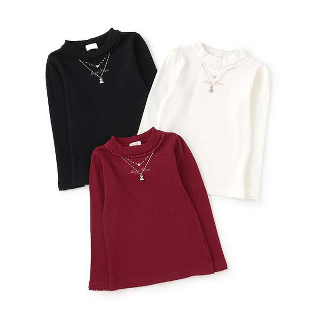 Necklace & Embroidered Ribbed Long-Sleeve T-Shirt,Off white, large image number 2