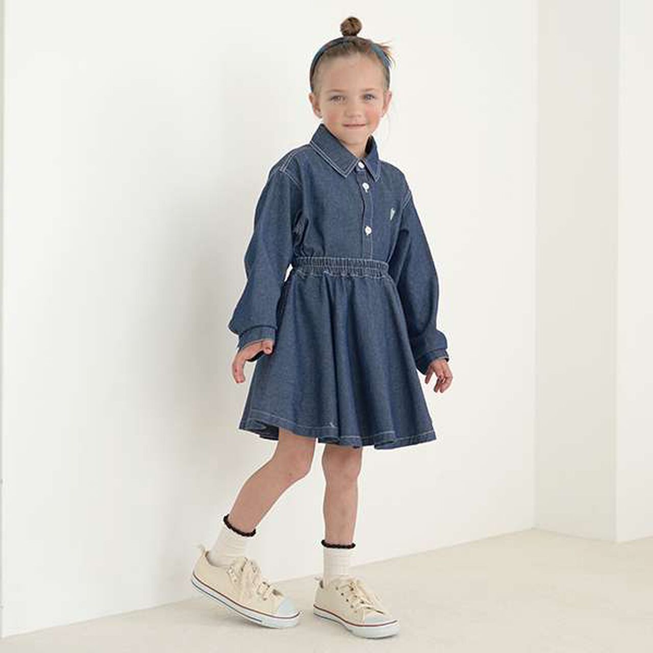 Soft Denim Heart Embroidery Flare Skirt,Blue, large image number 6