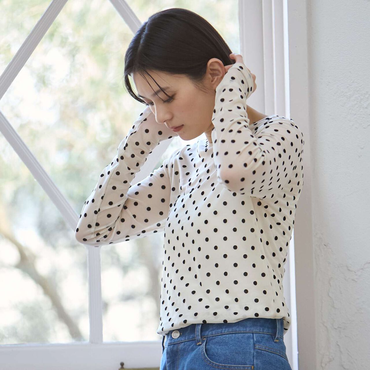 [Formal] 2-Way Sheer Dot Top,Black, large image number 4