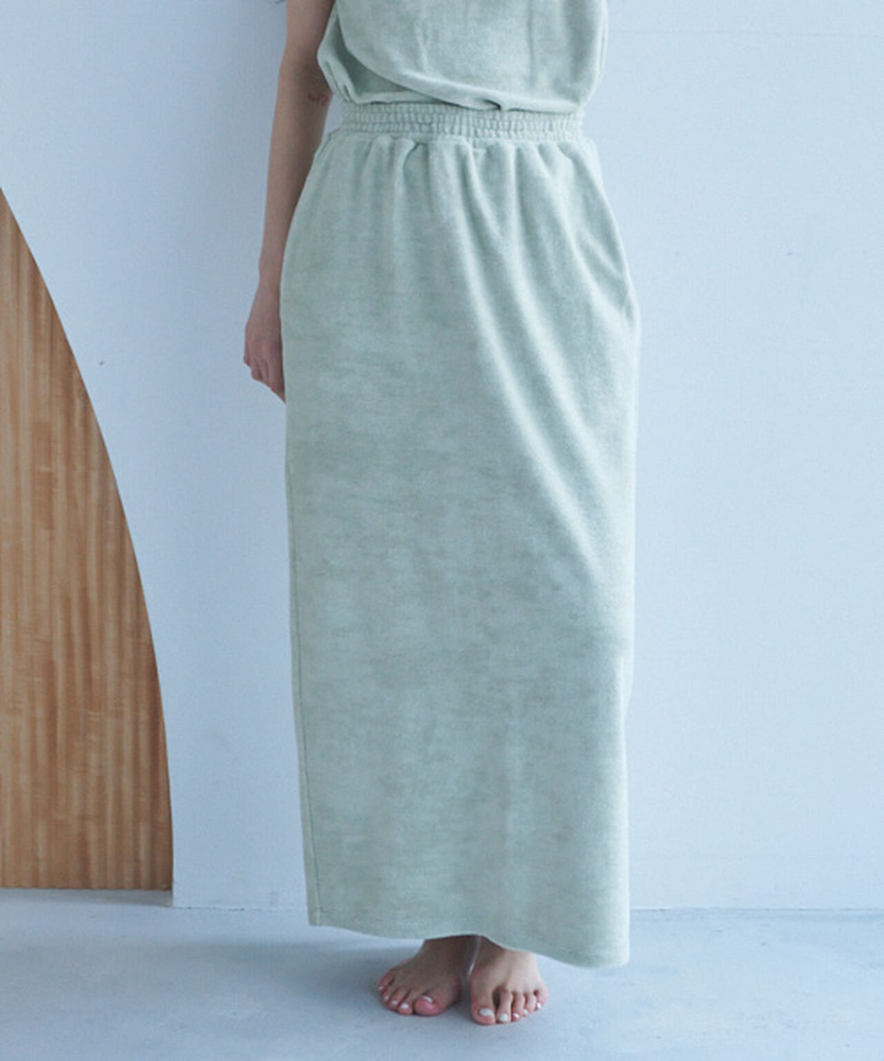 Pile Long Skirt,Light green, large image number 0