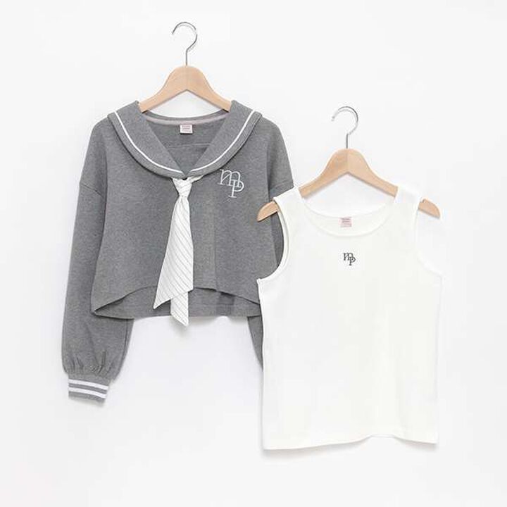 Short-Length Sailor Long-Sleeve Shirt & Tank Top Set,Sax blue, medium image number 6