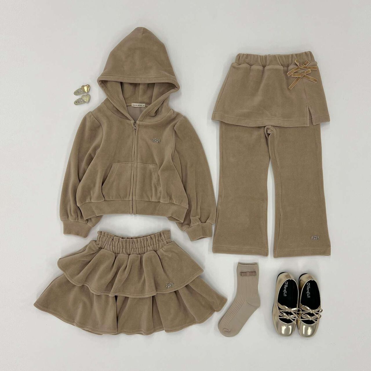 Plush Velour Coordinatable Setup Flared Pants with Skirt,Emerald green, large image number 14