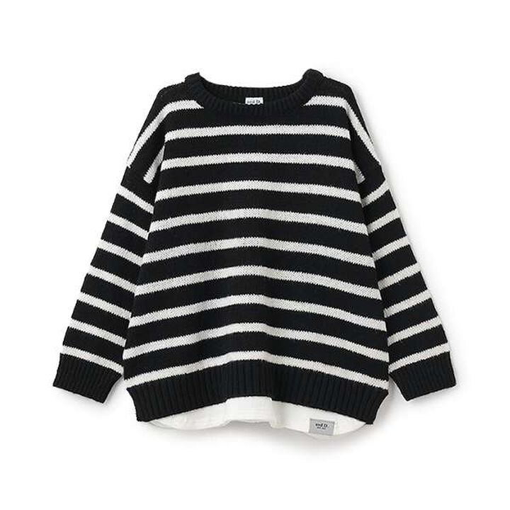 [Matching with Dad Outfit] Machine Washable Kids Layered Hem Knitwear,Striped, medium image number 3