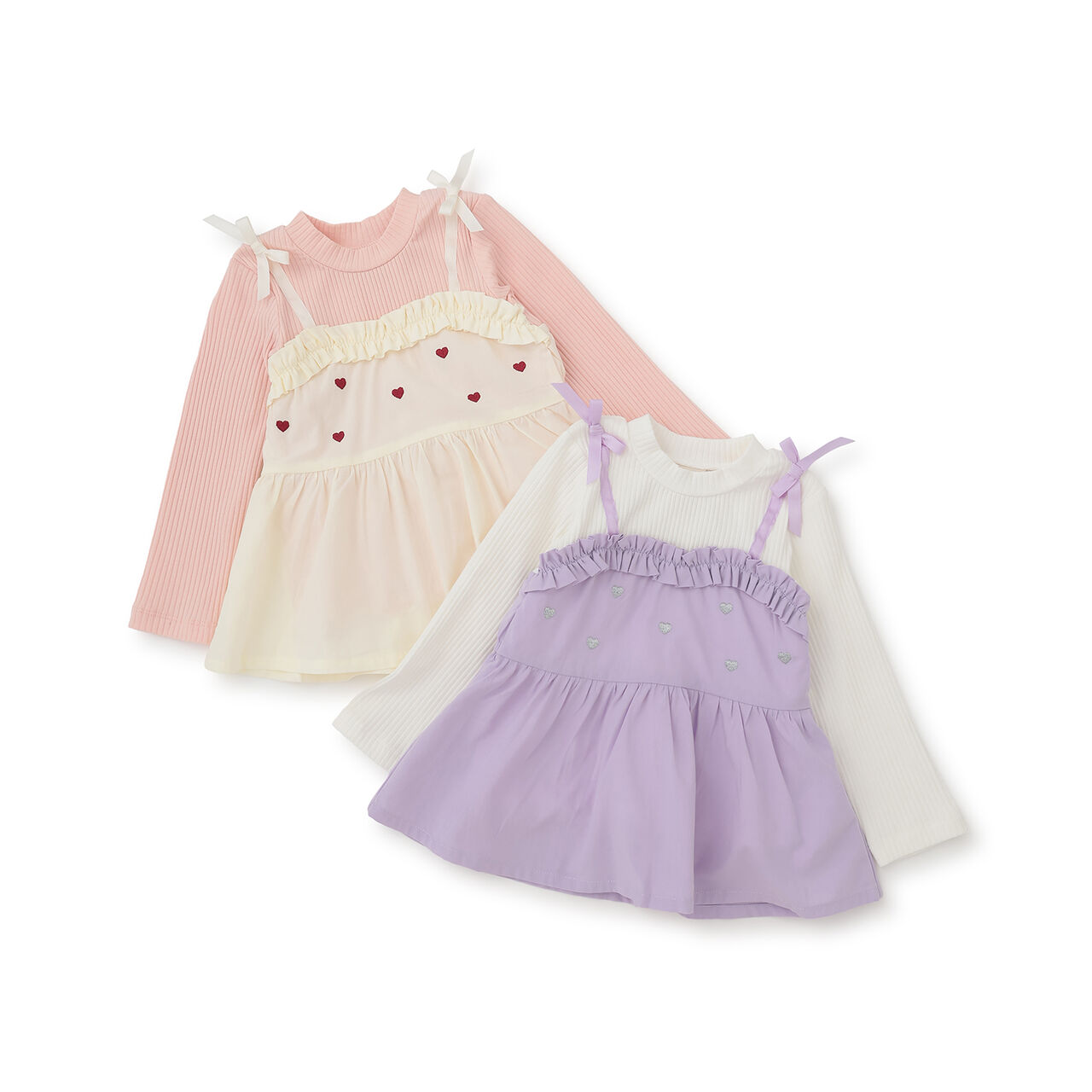 Heart Embroidered Frill Bustier Docking T-Shirt,Lavender, large image number 10