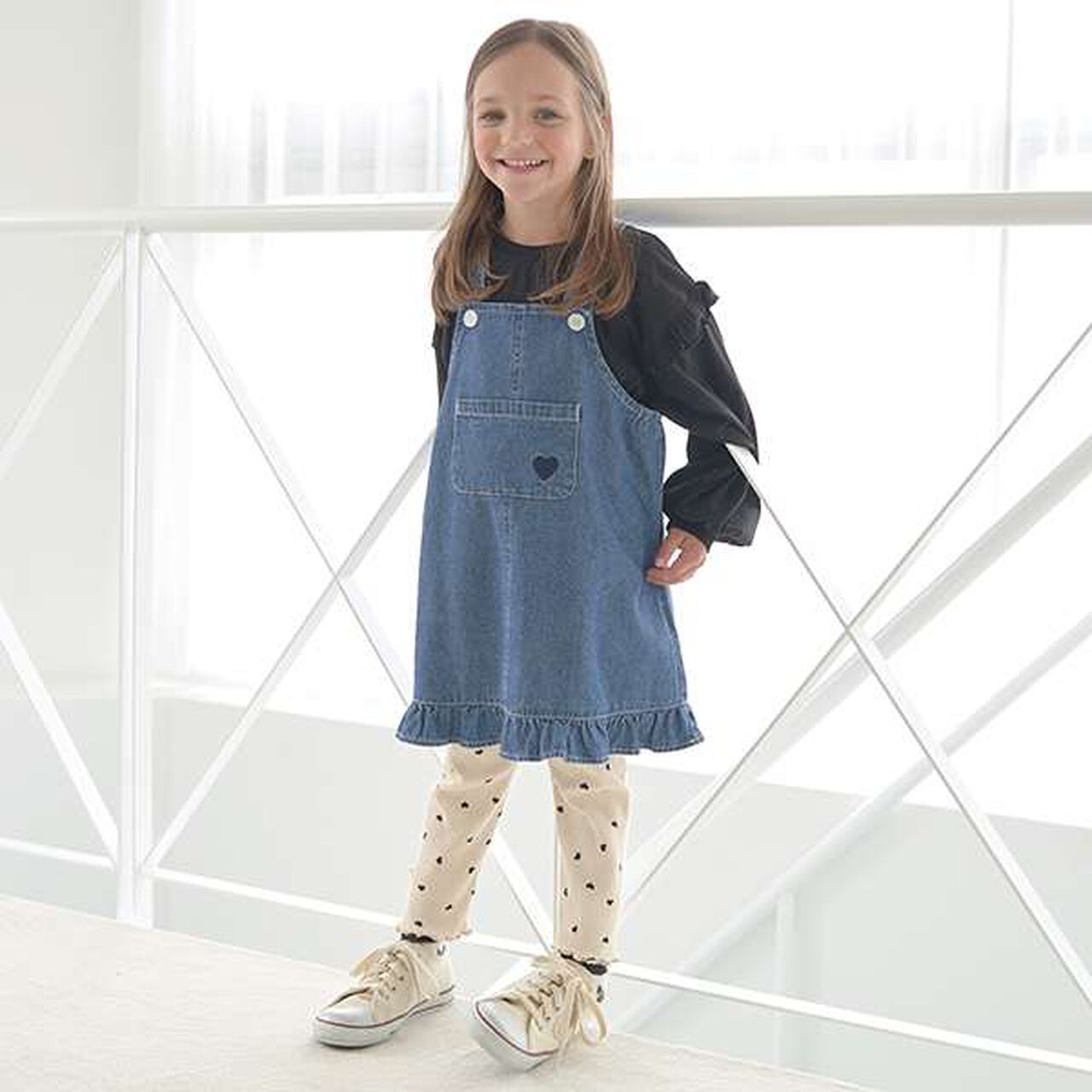 Soft Denim Heart Embroidery Jumper Skirt,Blue, large image number 5