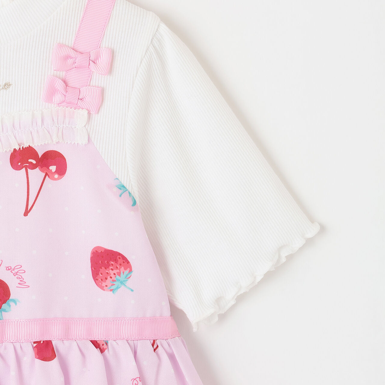 Strawberry Cherry Polka Dot Docking Dress & Bloomers Set,Off white, large image number 4