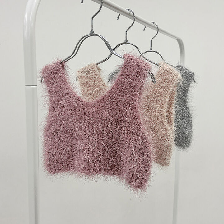 [Either Way Fine] Lame Feather Knit Vest,Light beige, medium image number 12
