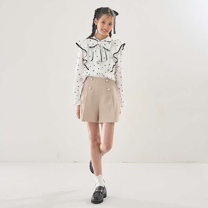 Frill Blouse with Bow Tie and Heart Pattern,Off white, medium image number 6