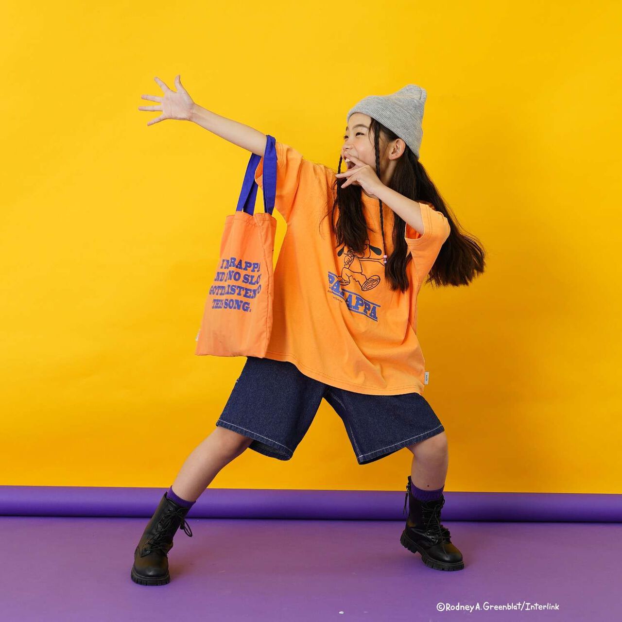 [PaRappa the Rapper] 彩色寬版撞色標誌短袖T恤,橙色, large image number 7