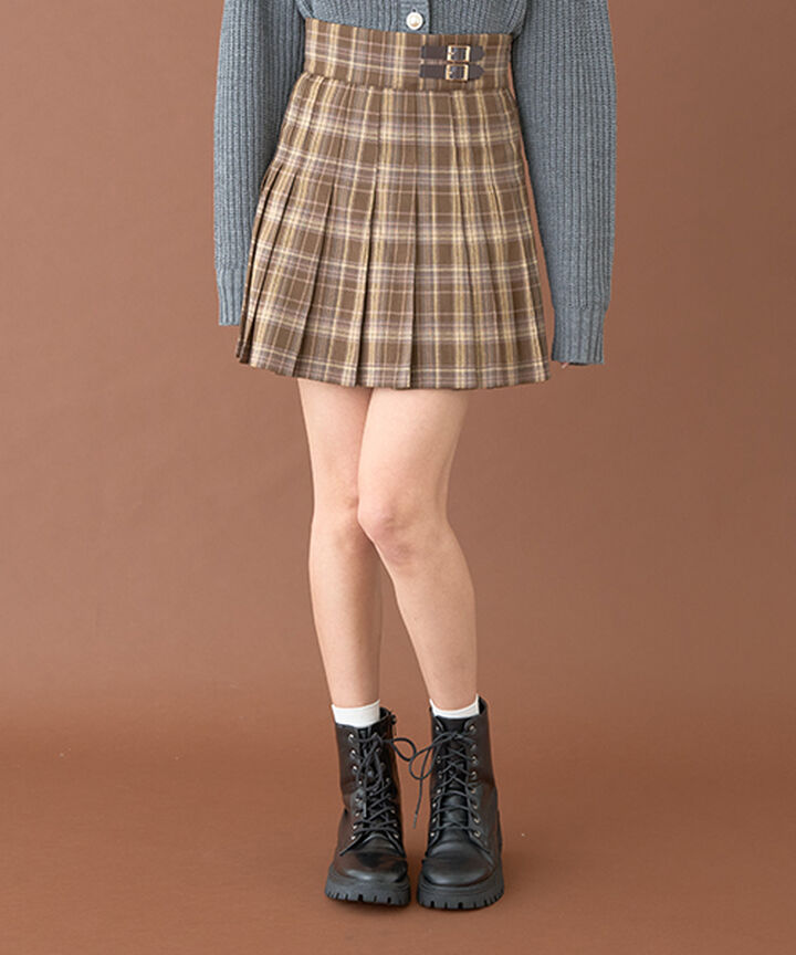 Double Belt Pleated Skirt,, medium