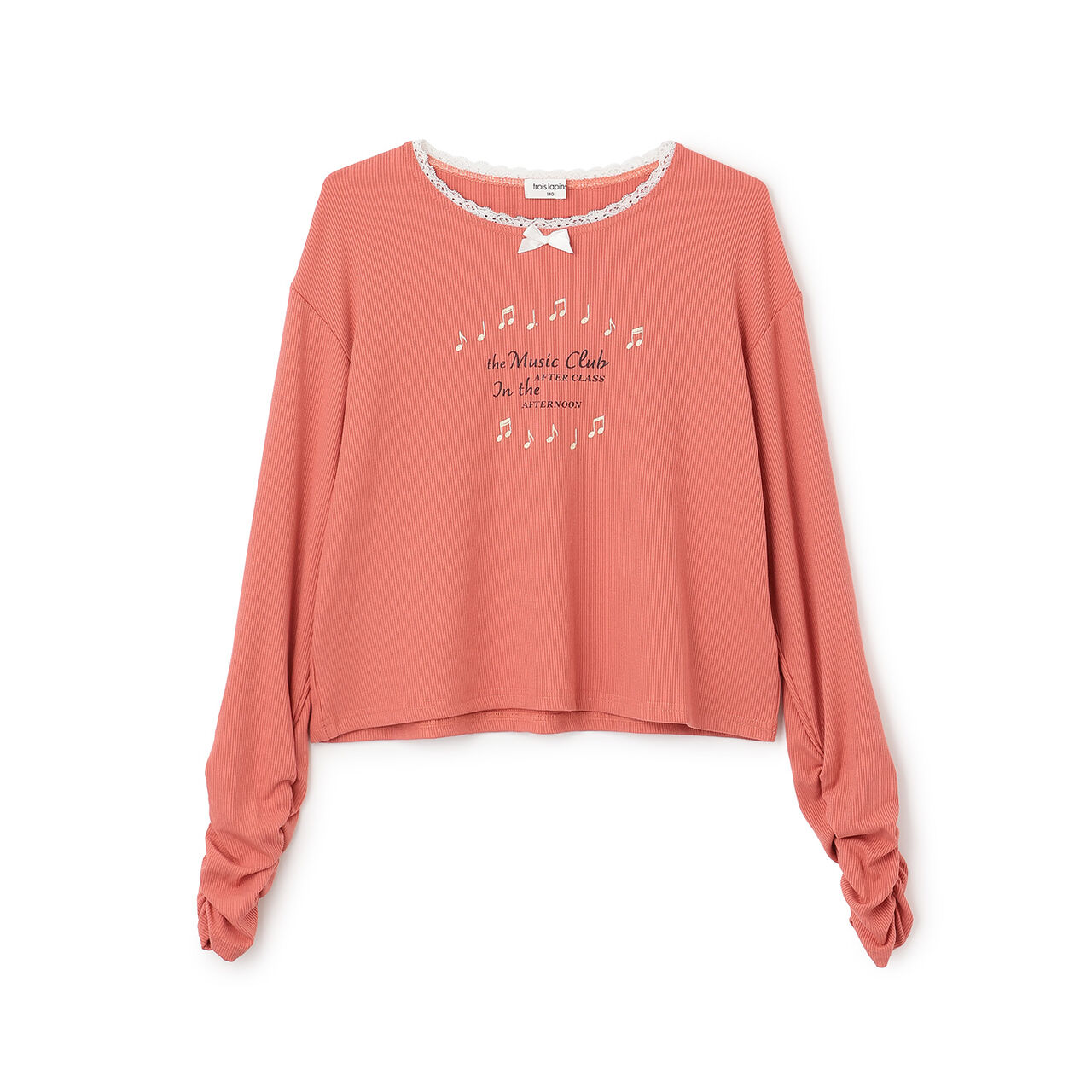 [Three Rabbits] Lace-Collared Ribbed Long-Sleeve T-Shirt,Navy, large image number 7