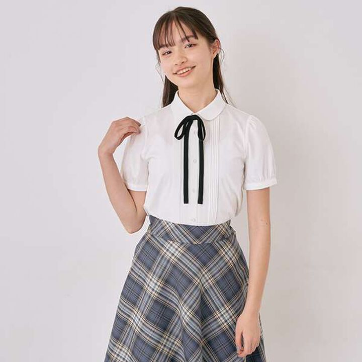 Short-Sleeve Round Collar Cut Blouse,Off white, medium image number 12