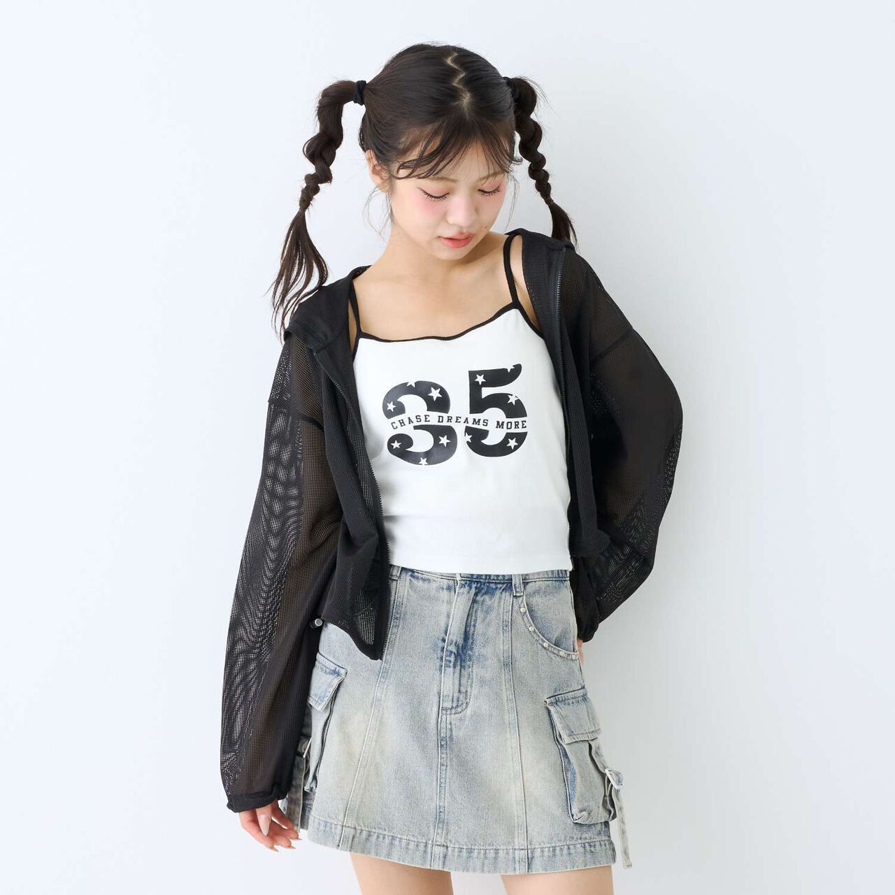 [LTXC/Antibacterial Deodorizing] Mesh Hoodie with Camisole,Black, large image number 7