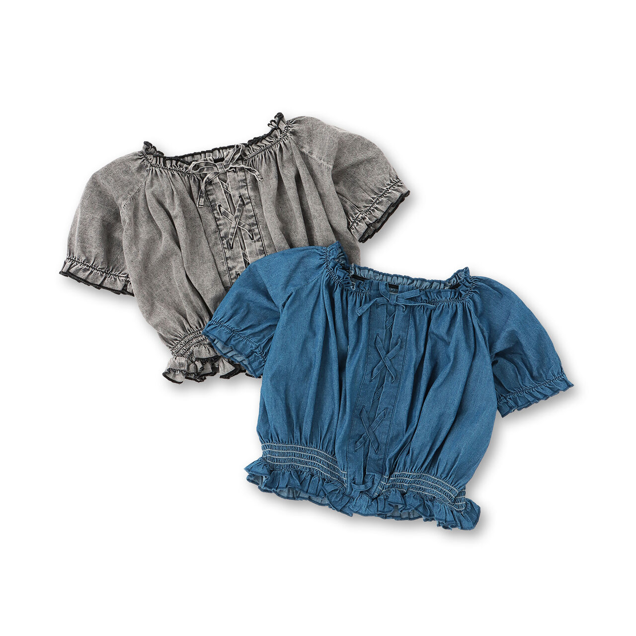 Lace-up Off-Shoulder Blouse,Gray, large image number 6
