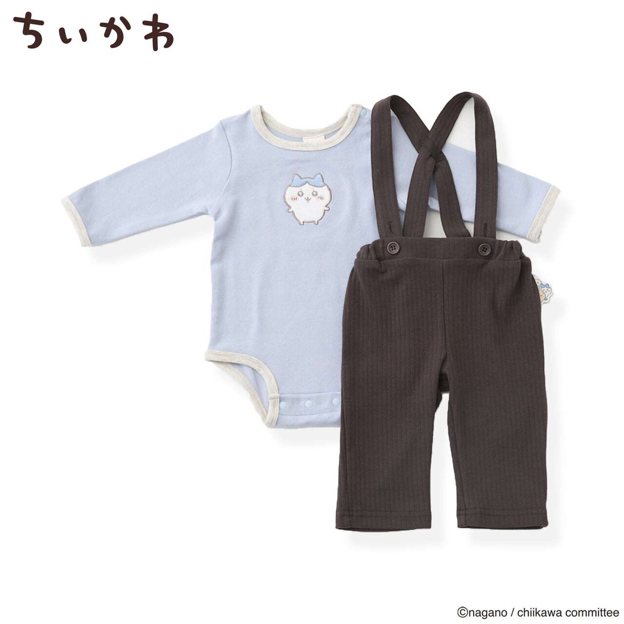 [Anime Chiikawa] Striped Romper & Suspender Pants Set,Ivory, large image number 1